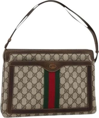 Gucci Pre-owned Shoulder Bags, female, Beige, Size: ONE SIZE Pre-owned Vintage GG Canvas Shoulder Bag