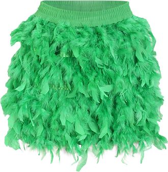 Generic Womens Skirts Natural Feather Short Skirts Elastic Waisted Dance Costume Flowy Skirt Feathered Tutu Skirt Lower Half Womens Turkey Feather Short Half 
