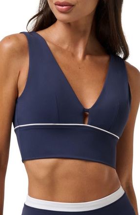 Travis Mathew MoveKnit V-Neck Sports Bra in Navy Blazer at Nordstrom, Size X-Small