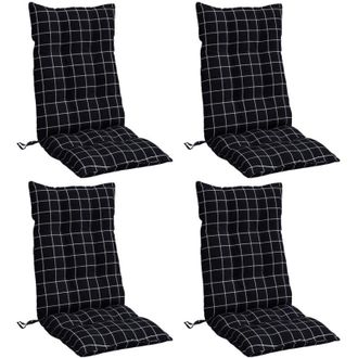 vidaXL Cojines Para Silla Respaldo Alto 4 Uds Tela A Cuadros Negro Vidaxl