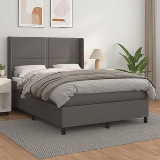 vidaXL Vidaxl - Cama Box Spring Con Colch&oacute;n Cuero Sint&eacute;tico Gris 140x200 Cm