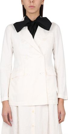 Aspesi Double-Breasted Cotton-Linen Blazer - Ivory