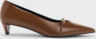 Charles & Keith Buckled Pointed-Toe Kitten-Heel Pumps