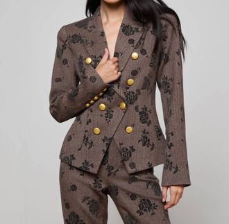 L'agence Bethany Flocked Herringbone Blazer In Brown Flocked Herringbone