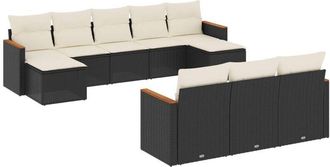 vidaXL Vidaxl - Set De Sof&aacute;s De Jard&iacute;n 10 Pzas Cojines Rat&aacute;n Sint&eacute;tico Negro