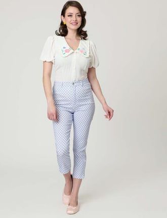 Unique Vintage Rachelle Capri Pants in Baby Blue Gingham Print at Nordstrom, Size X-Small