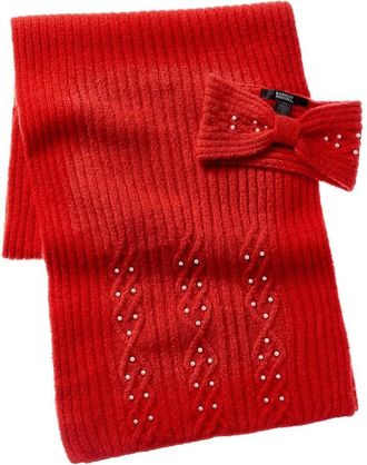 Badgley Mischka Womens Badgley Mischka Red Cable Knit Stretch Headband & Scarf Set RED902