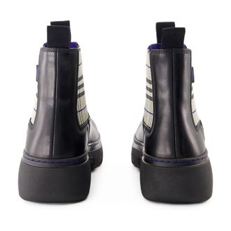 Burberry Womens Plaid Chelsea Boot Black Calfskin