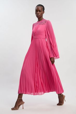 Karen Millen Womens Soft Pleated Woven Kimono Sleeve Maxi Dress - Pink - Size 12 UK