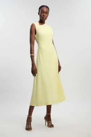 Karen Millen Womens Soft Tailored High Neck Pleated Midi Dress - Yellow - Size 10 UK
