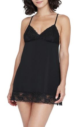 Skarlett Blue Obsessed Lace Trim Jersey Babydoll Chemise & Thong in Black at Nordstrom, Size Medium
