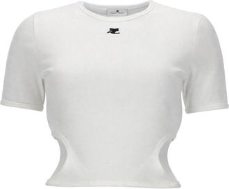 Courr&egrave;ges Cropped Cut-Out Sides Logo T-Shirt