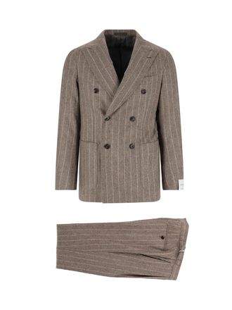 Caruso Brown Pinstripe Textured Fabric Suit