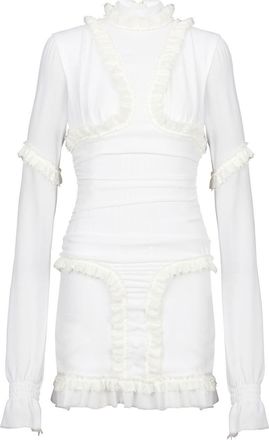 Balmain fringe-trim fitted dress - women - Silk - 38 - White