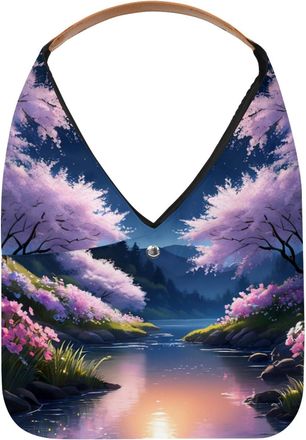 Generic Moonlight River Flowers Reusable Lightweight Grocery Bags - Foldable Into Compact Pouch, Washable & Sturdy, Multipurpose for Shopping and Travel