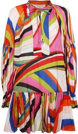 Pucci Katoenen Ballonmouw Bedrukte Jurk - Dames - Korte kleedjes - Veelkleurig - XS - Katoen - Kleedjes