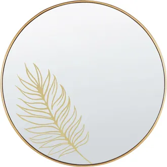 Beliani Beliani - Espejo De Pared Redondo Marco Dorado 57 Cm Patr&oacute;n De Hoja Sauvie
