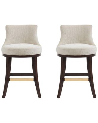 Manhattan Comfort Set Of 2 Lucia Chenille Counter Stools With Beech Wood Legs