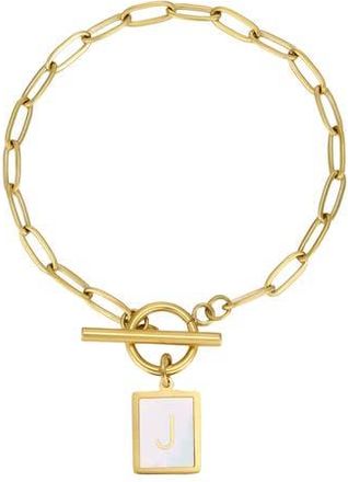 Adornia 18K Gold Plated Mother-of-Pearl Initial Charm Toggle Bracelet in White/Gold-J at Nordstrom Rack