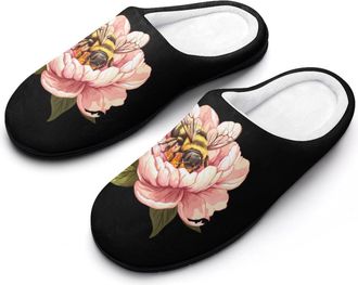 Generic Bees Flowers Womens Slippers Warm House Slippers Indoor House Shoes with Anti-Skid Rubber Sole