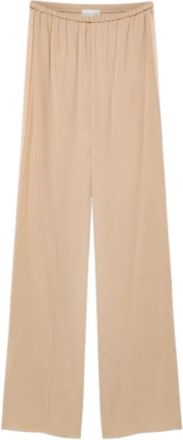 Forte_Forte Satijnachtige broek met elastische tailleband - Dames - Wijde Broeken - Beige - M - Satijn - Broeken