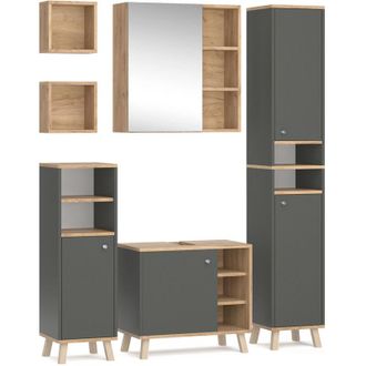 Vicco Set mobili bagno Senyo, Antracite, 5 parti, con armadio alto