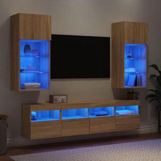 vidaXL Vidaxl - Muebles Tv Pared Con Led 5 Pzas Madera Ingenier&iacute;a Roble Sonoma