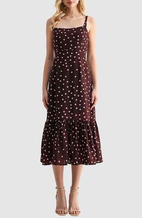 Lush Polka Dot Tiered A-Line Midi Dress in Burgundy Pink at Nordstrom Rack, Size X-Small
