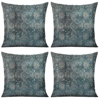 OEM Fundas De Coj&iacute;n Decorativas De Lino Estilo Bohemio, 45 X 45 Cm, Estampado &Eacute;tnico Turquesa, Juego De 4 Piezas - Compatibles Con Rellenos De Almohada De