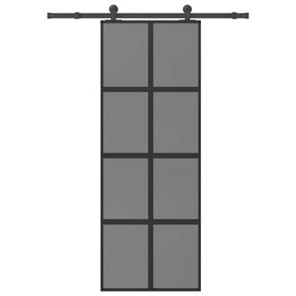 Berkfield Home Sliding Door with Hardware Set 76x205 cm Tempered Glass&Aluminium in Black