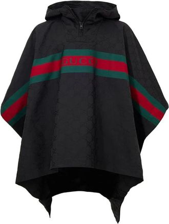 Gucci Zwarte Cape met Web Logo en GG Monogram Print - Heren - Ponchos - Zwart - L - Polyester - Jassen