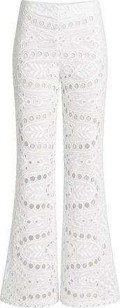 Charo Ruiz Ibiza White Stern Eyelet Flared Cotton-Blend Pants