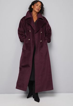 Wallis Womens Elastic Cuff Collar Detail Maxi Coat - Berry - Size 10 UK