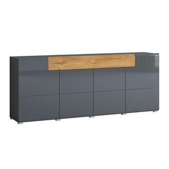 Petits Meubles Buf&eacute; 4 puertas 1 caj&oacute;n tableros de aglomerado laminados gris y madera
