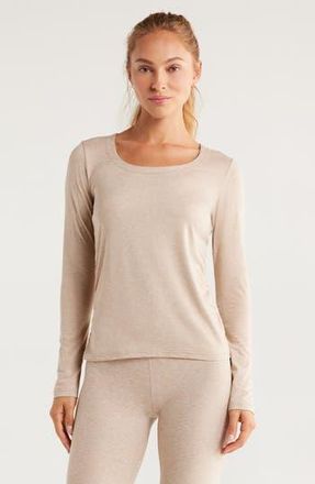 Zella Restore Soft Lite Ruched Long Sleeve T-Shirt in Tan Thread at Nordstrom Rack, Size Large
