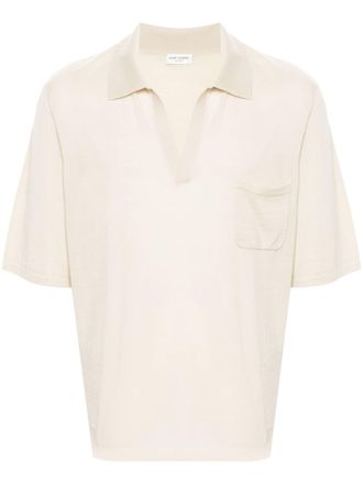 Saint Laurent Cassandre-embroidered wool polo shirt - Neutrals
