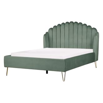 Beliani Cama Con Somier De Terciopelo Verde 140 X 200 Cm Cabecero Ambillou