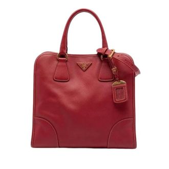 Prada Pre-owned Handbags, female, Red, Size: ONE SIZE Pre-owned Saffiano Satchel