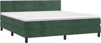 vidaXL Vidaxl - Cama Box Spring Colch&oacute;n Y Led Terciopelo Verde Oscuro 180x200cm
