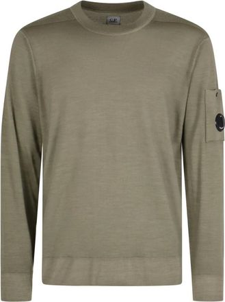 C.P. Company C.p. Company, Truien & Vesten, Heren, Groen, M, Wol, Gebreide trui met ronde hals van sneldrogend merinowol