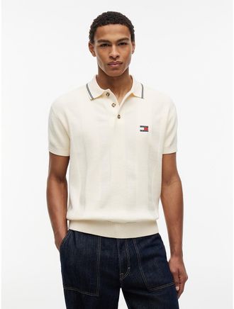 Tommy Hilfiger Mens Tommy Jeans Short-Sleeve Sweater Polo - Beige - XL