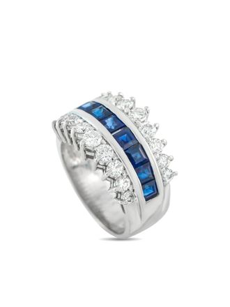 Luxury Bazaar Platinum ring met saffier en diamant - Zilver