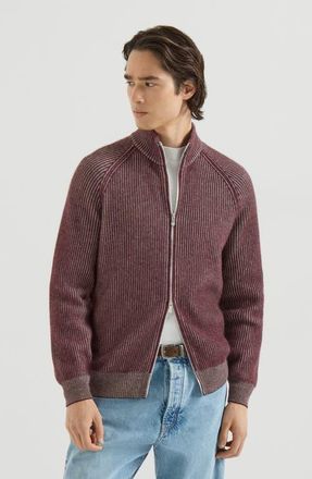 Brunello Cucinelli Cashmere vanis&eacute; English rib high-neck cardigan with zipper in Burgundy at Nordstrom, Size 62