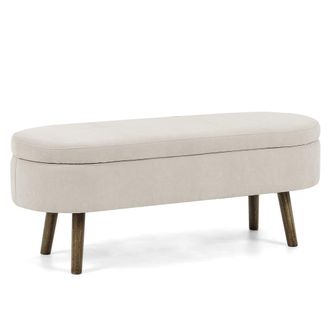 Urban Meuble Banco arc&oacute;n de chenilla beige con patas de madera maciza