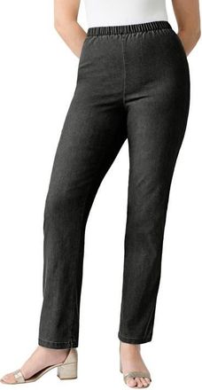 Roaman's Plus Size Comfort Stretch Straight Leg Jean in Black Denim at Nordstrom, Size 32