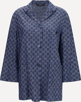Gucci Giacca in denim di cotone GG jacquard Woman 40