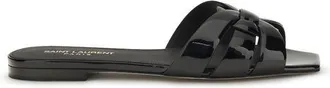 Saint Laurent Black Calf Leather Bos Taurus Flat Womens Sandals