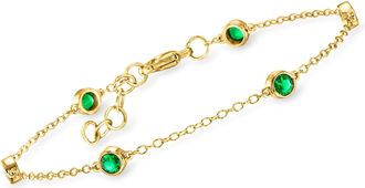 RS Pure by Ross-Simons Bezel-Set Lab-Grown Emerald Station Bracelet in 18kt Gold Over Sterling