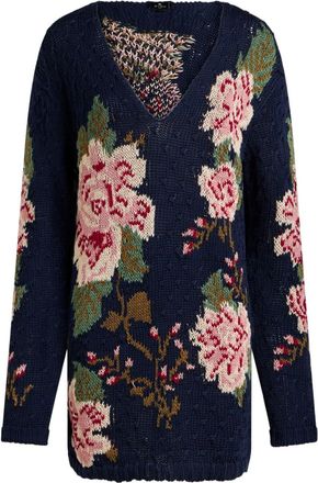 Etro floral-jacquard cotton jumper - women - Cotton - 36 - Blue