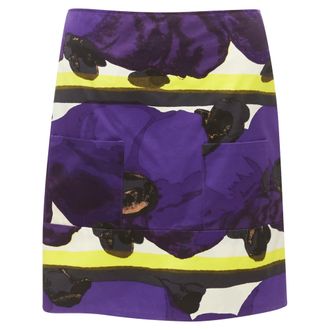 Marni purple yellow orchid floral print cotton high waist mini skirt IT38 XS